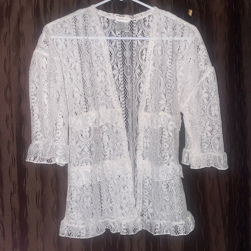 Lil girls white lace cover up jacket